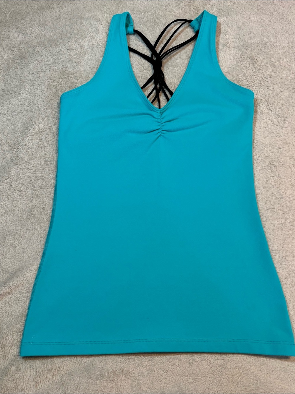 Beyond Yoga Tank Top Shelf Bra aqua blue Multi-strap elastic cords black XS